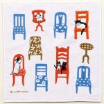 画像1: 刺繍ガーゼパイルタオル　椅子と猫と犬 (1)